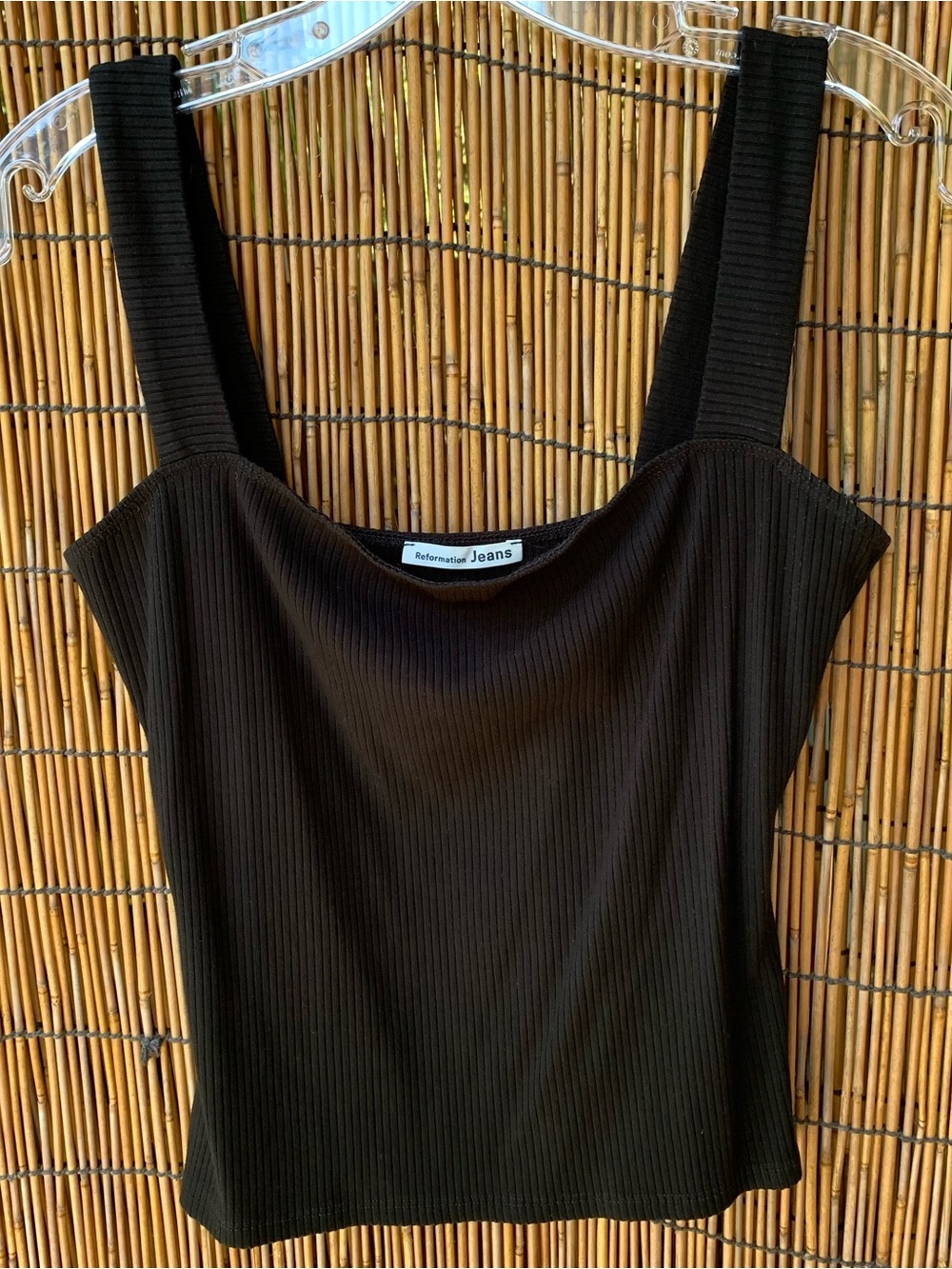 Reformation Black Ribbed Square Neck Tank Top
